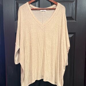 Cherish Oversized V-Neck Tunic in Beige